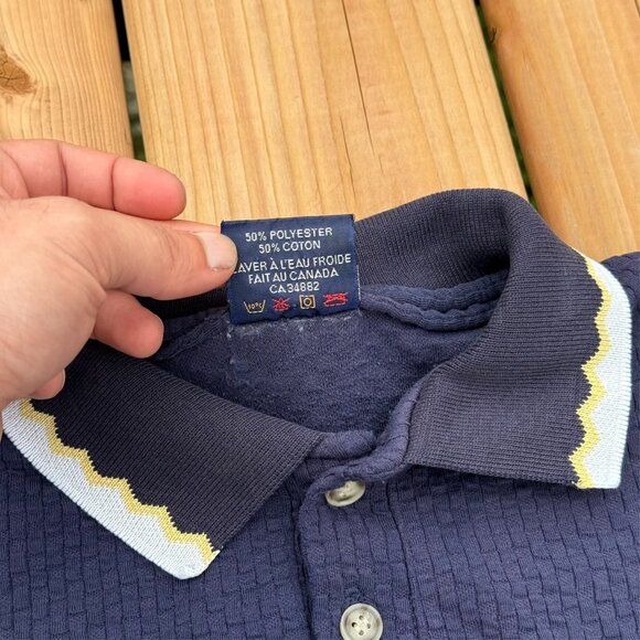 Vintage Club De Golf Nation Short Sleeve Polo Shirt Stretch Blue Textured Large - Picture 5 of 7